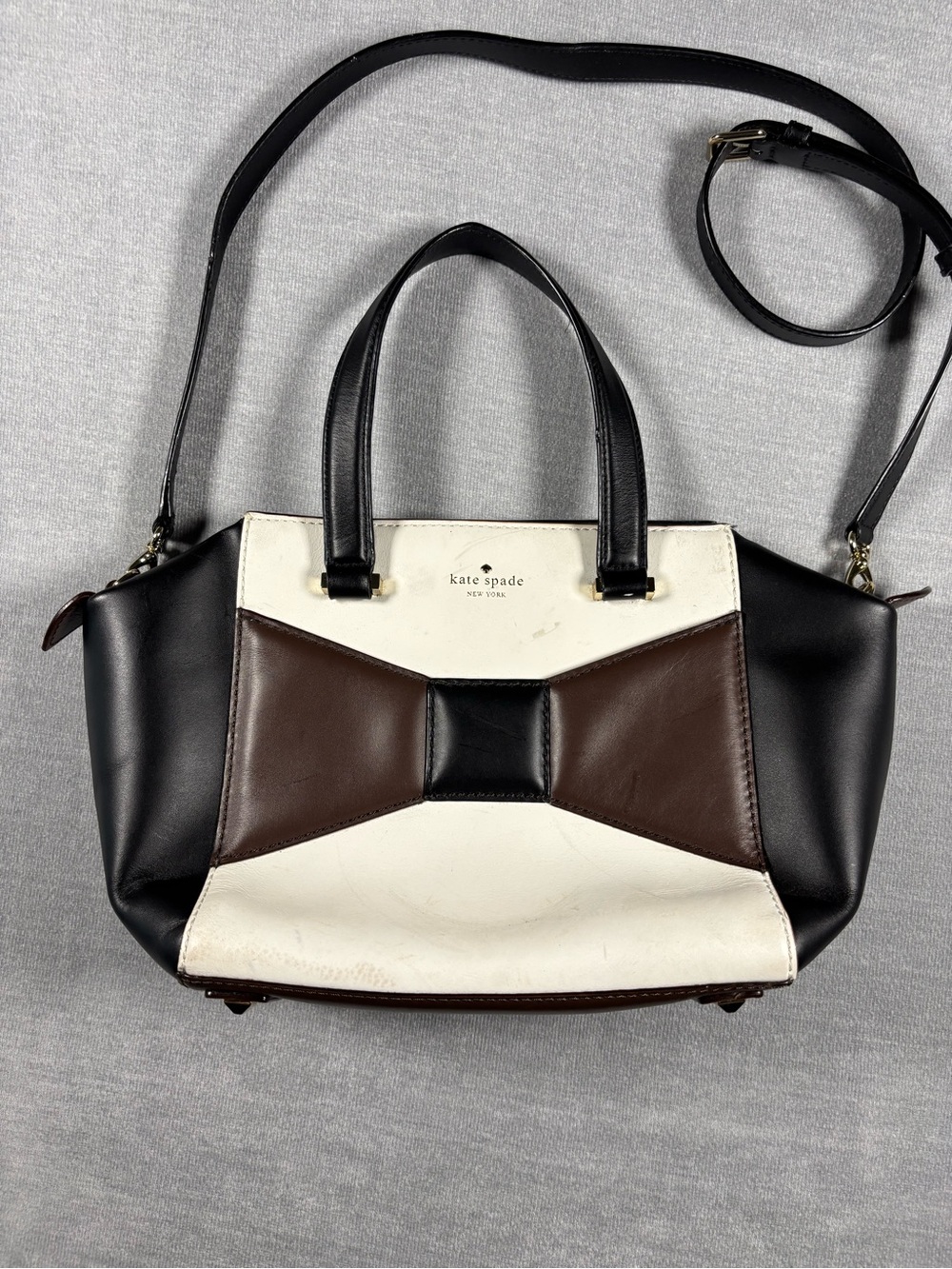 kate spade Black, Brown & White‎ Leather Bow-Accent Satchel